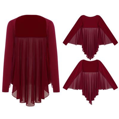 Mädchen Praise Tanz Top Offene Vorderseite Unregelmäßiger Saum Fließender Engelsflügel Bolero Bühnenauftritt Wettbewerb Bolero