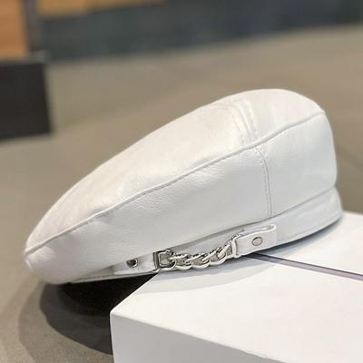 Kette Leder Baskenmütze Weibliche Herbst Winter Vintage Achteckige Casual Elegante Party Outdoor Maler Hut für Frauen