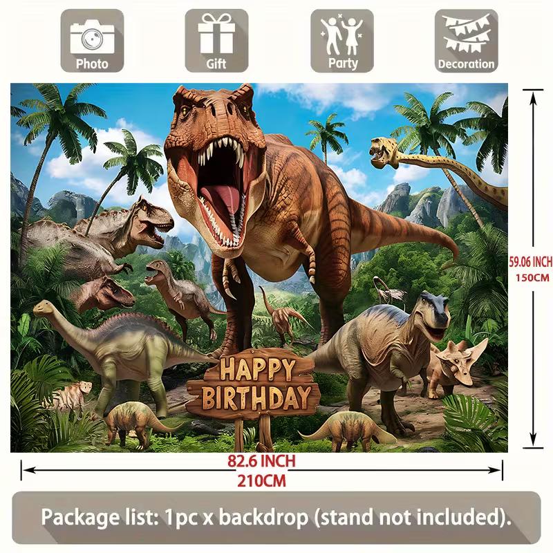 Jurassic Dinosaur World Birthday Backdrop T-Rex and Prehistoric Forest Scene Party Background Banner