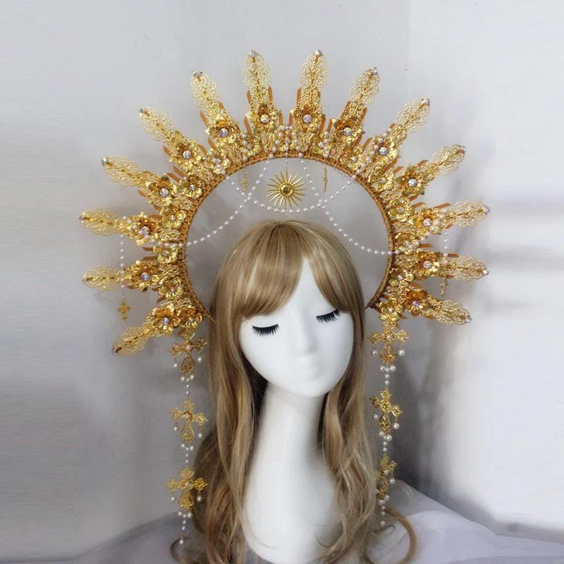 Diadema KC Halo Lolita Gotica Fatto a Mano Fascia Corona Dea del Sole Retrò Accessori per Capelli