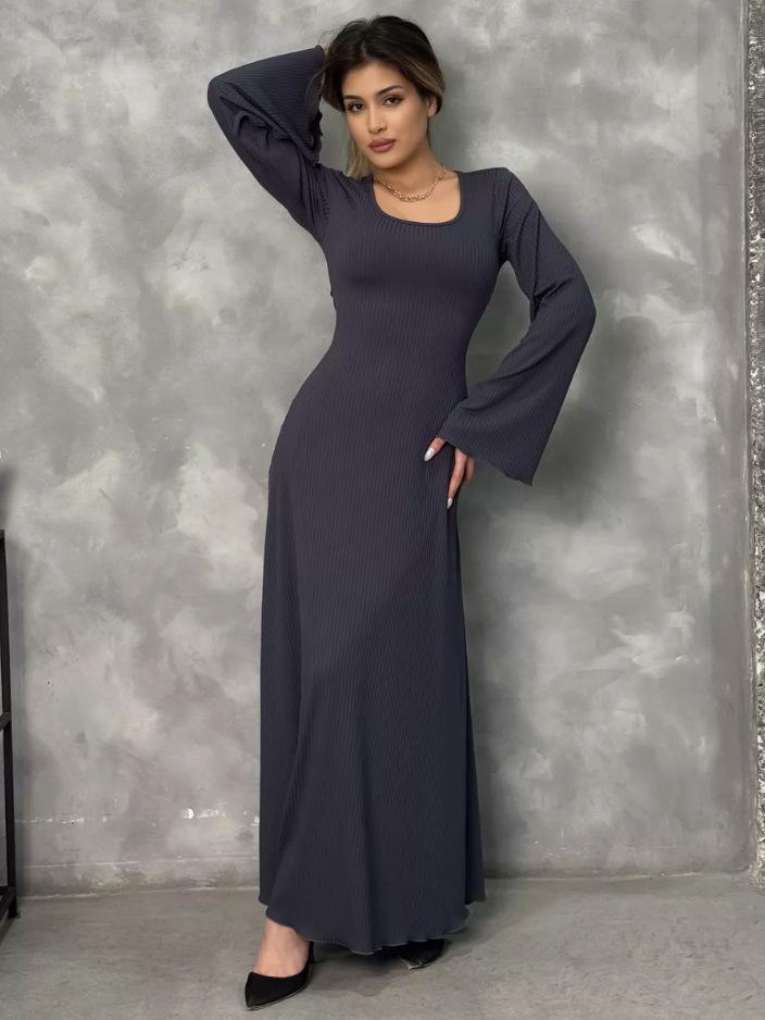 

Европейско-американское женское платье свободного кроя с длинным рукавом и завязками сзади S