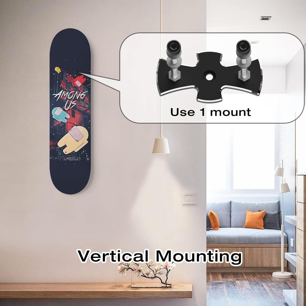 YEZRO Skateboard Hanger Wall Mount - 8 Packs Metal Skateboard Wall Mount for Skateboard Deck Display with Aluminum Screw Cap and Protecive Washers