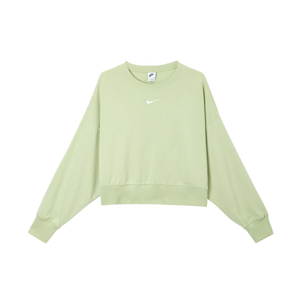 Nike Odzież sportowa Phoenix Fleece Jednolity kolor Okrągły dekolt Casualowa Luźna bluza Damska bluza Zielona FZ6810-371