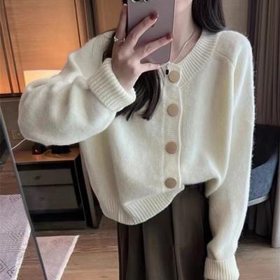 Retro weiche, wachsartige Strickjacke Damen Herbst und Winter neu klein locker lässig kurz Pullover Jacke
