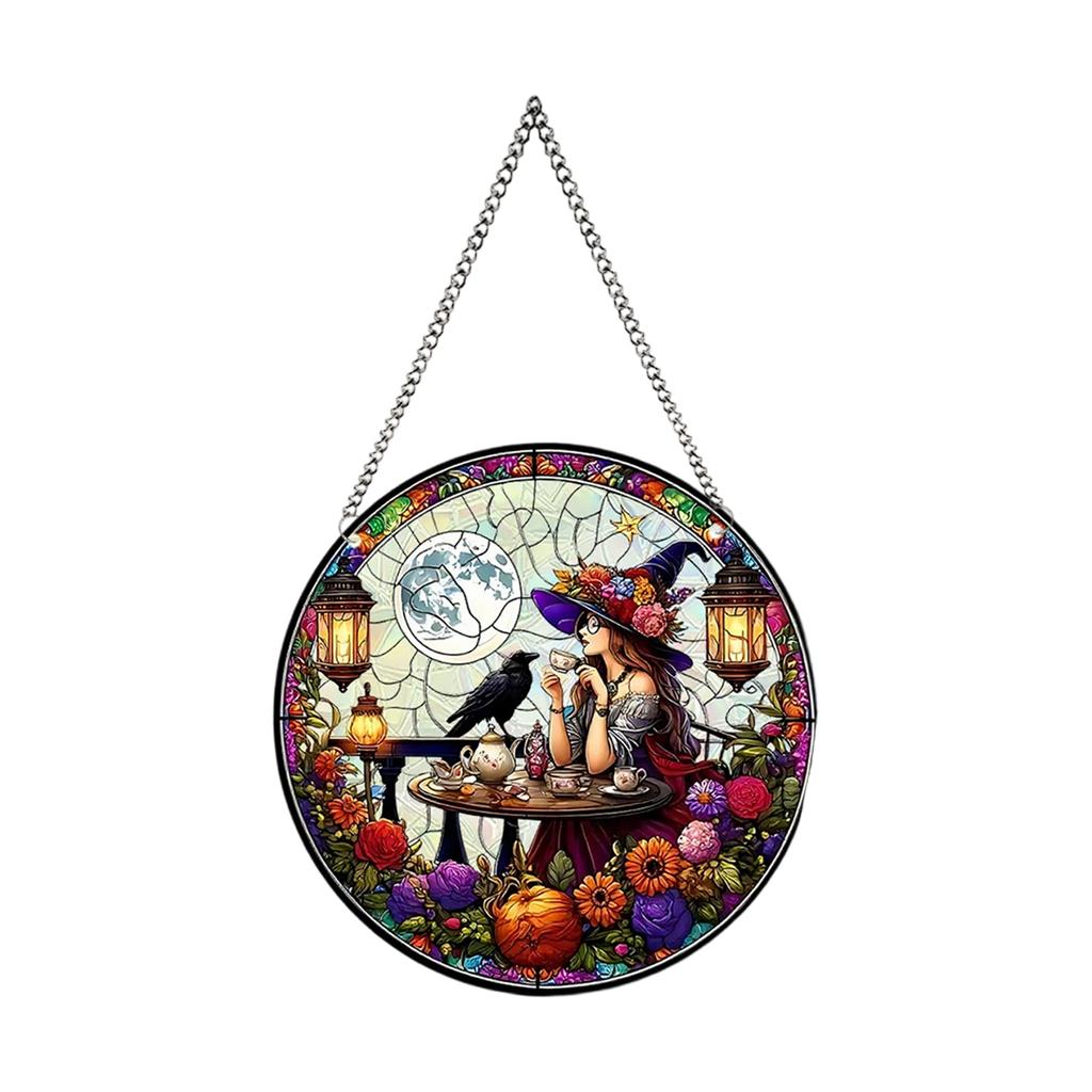 2D Halloween New Cat Witch Window Sunlight Catcher Acrylic Colorful Film Colorful Pendant Wall Decoration