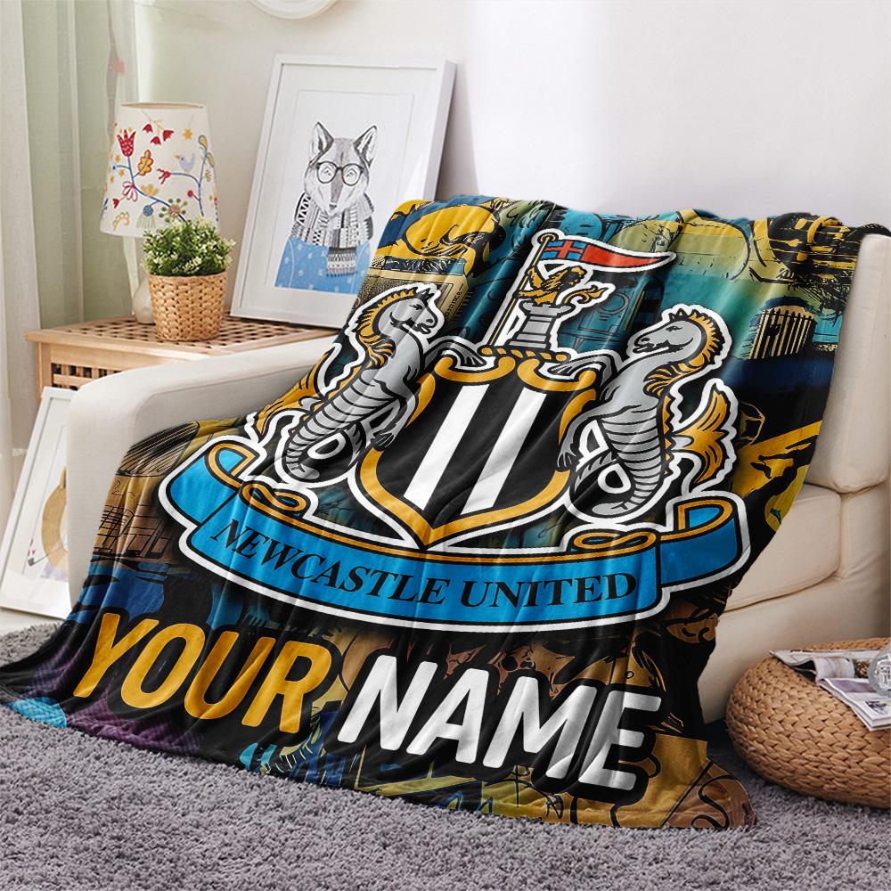 Custom Name Newcastle United Flannel Blanket, High Quality Comfortable for All Seasons, Home Decor, Warmth and Comfort