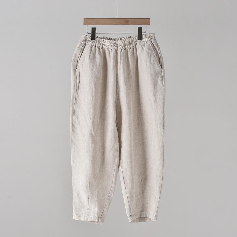 Autumn 2025 Women's Cotton-Linen Slimming Harem Pants - Versatile, Lightweight, Seven-Point Carrot Style