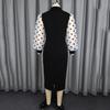 Elegant Long Sleeve Dresses 2026 Polka Dot Printed Buttons Sheath Package Hips Mid Calf Dress