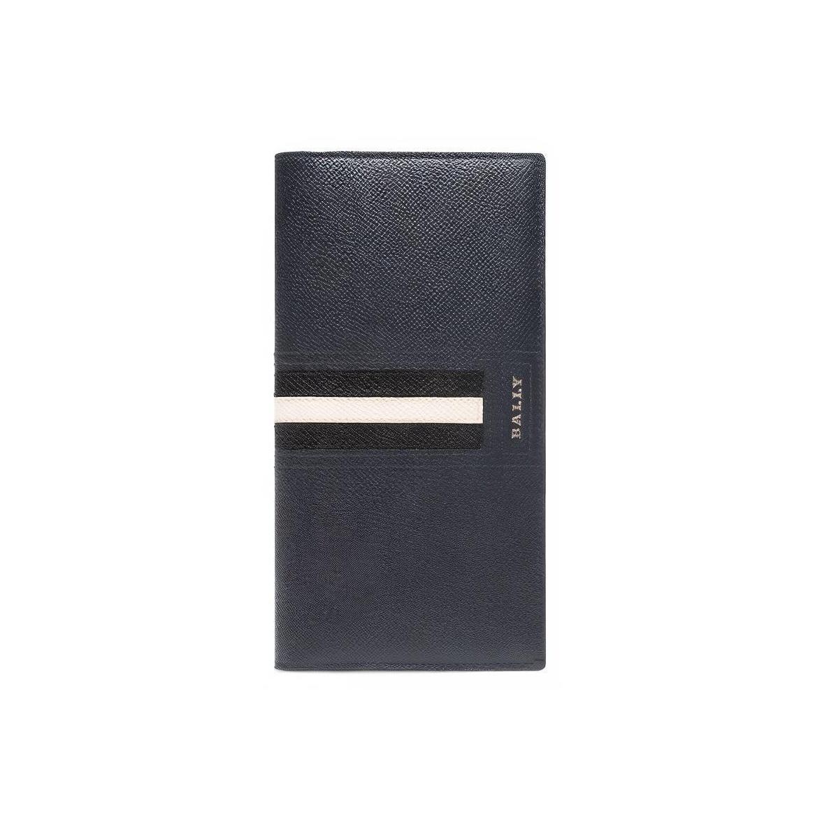 Bally Taliro Long Black And White Striped Foldable Leather Wallet Clutch Men wallet Emerald-Blue 6218069 Basic Set (Bag+Dust Bag)