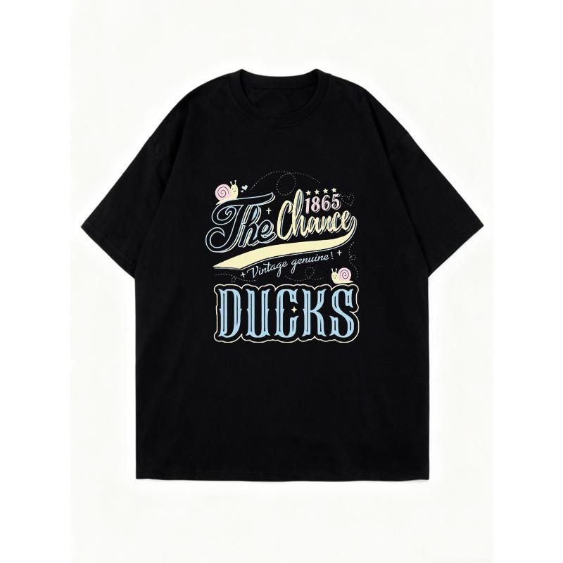 Oversized T Shirt Black The Chance 1865 Vintage Genuine Ducks Snail Print Casual Wear For Women Summer Street Style Fashion Top