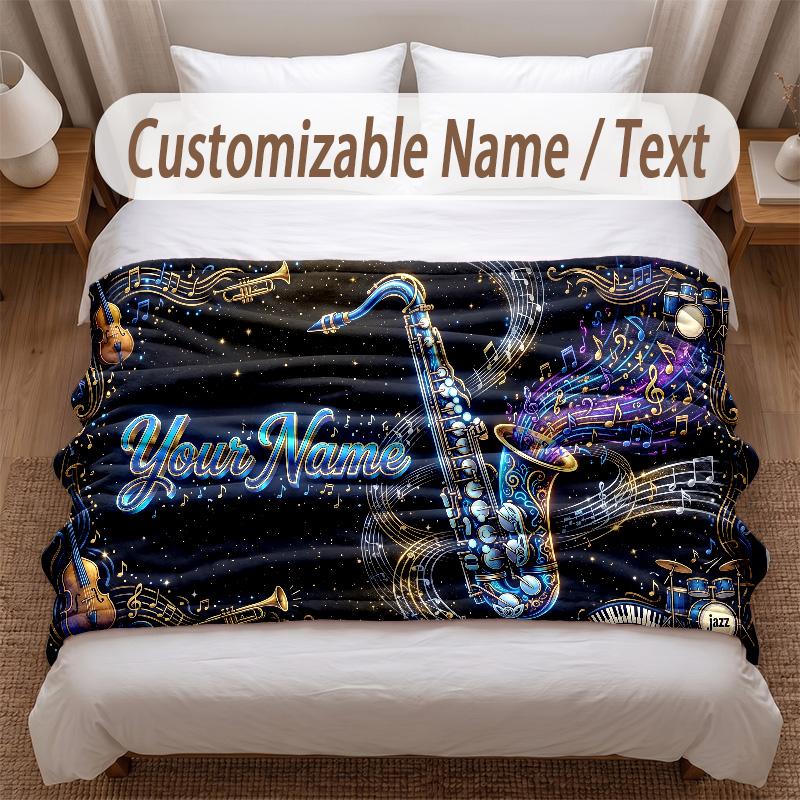 Music General Theme Soft Blanket Personalized Custom Name Text Print Warm Blanket Home Sofa Bedroom Decor