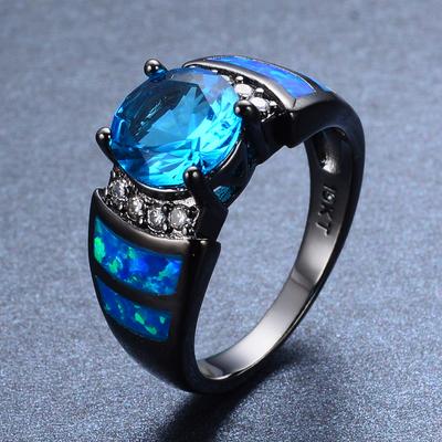 Fashionable Black Gold Blue Round Zircon Ring for Mens Personalized Ring Accessories