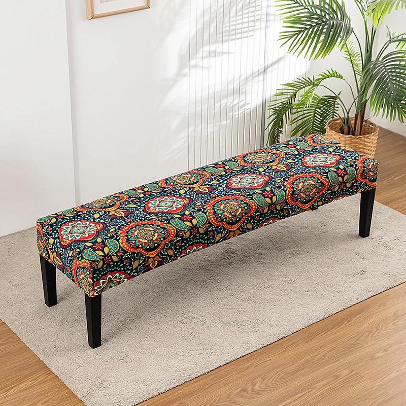 Stretch Piano Stool Covers Floral Printed Long Bench Cover Anti-dirty Ottoman Protector Dining Chair Slipcover Living Room
