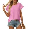 Women's Spring and Summer New Solid Colour Round Neck Sweet Short-sleeved T-shirt Hollowed Out Tops