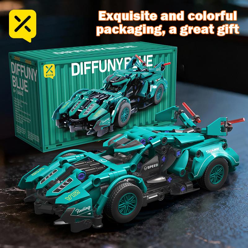 

Non-Toxic Toylinx V12 Concept Supercar Building Blocks Duffy Blue Racing Toys Exquisite Collectible Ideal Diy Gift Racing Enthusiasts Children