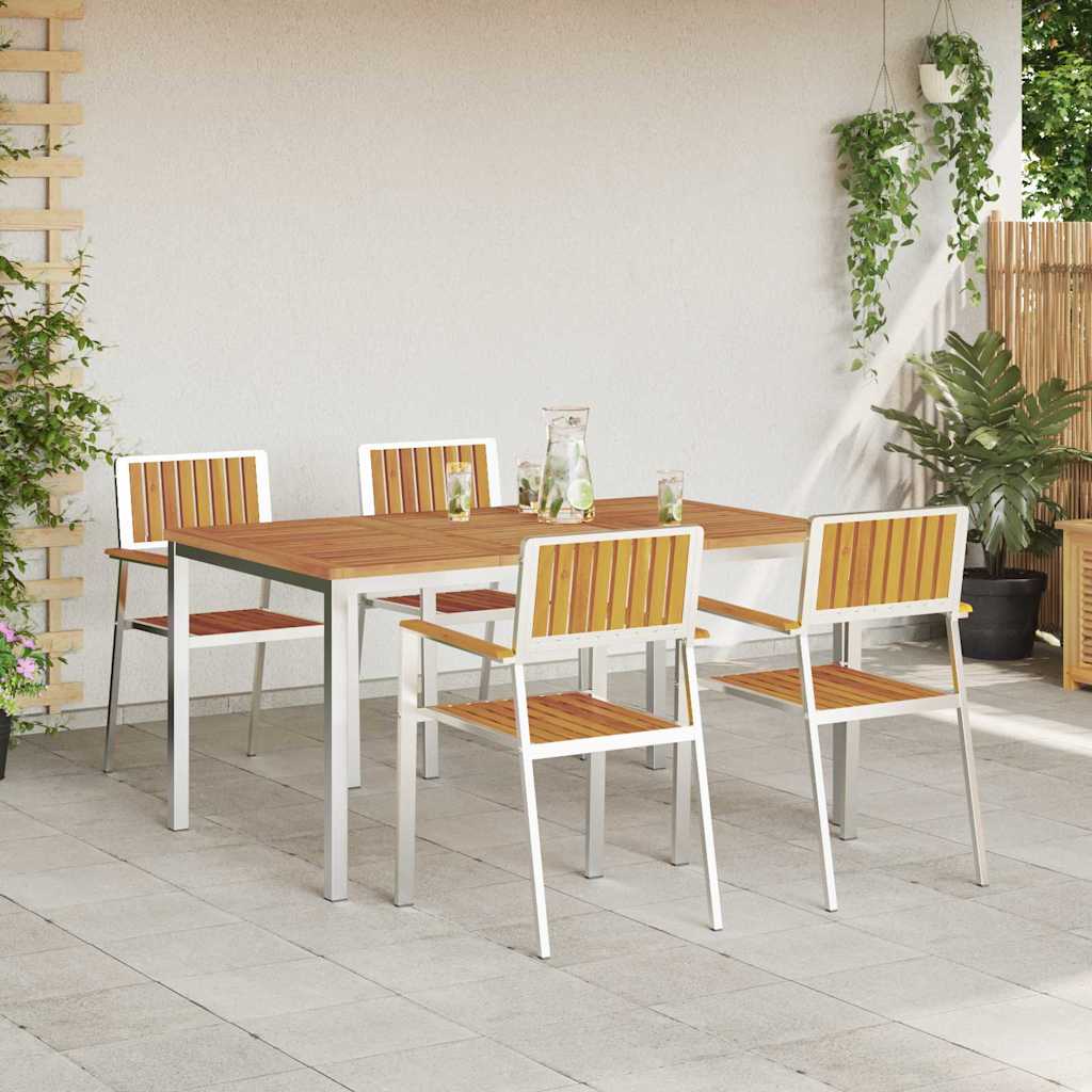 Outdoor Dining Set 5 Pcs Solid Acacia Wood and Stainless Steel