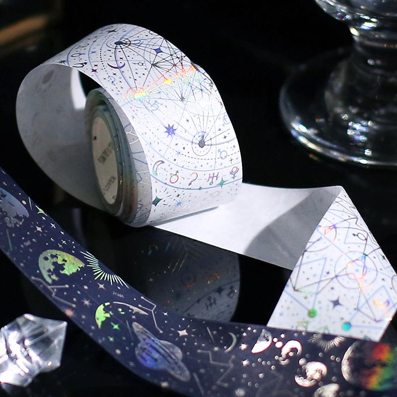 Fantasy Astrolabe Stars Moon Planet Laser Hot Silver Decorative Masking Washi Tape Adhesive Tape DIY Scrapbooking Sticker Label