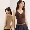 Sleeveless Thermal Shirts for Women Fleece Lined V Neck Tank Top High Stretch Padded Camisole Tops Winter Warm Base Layer