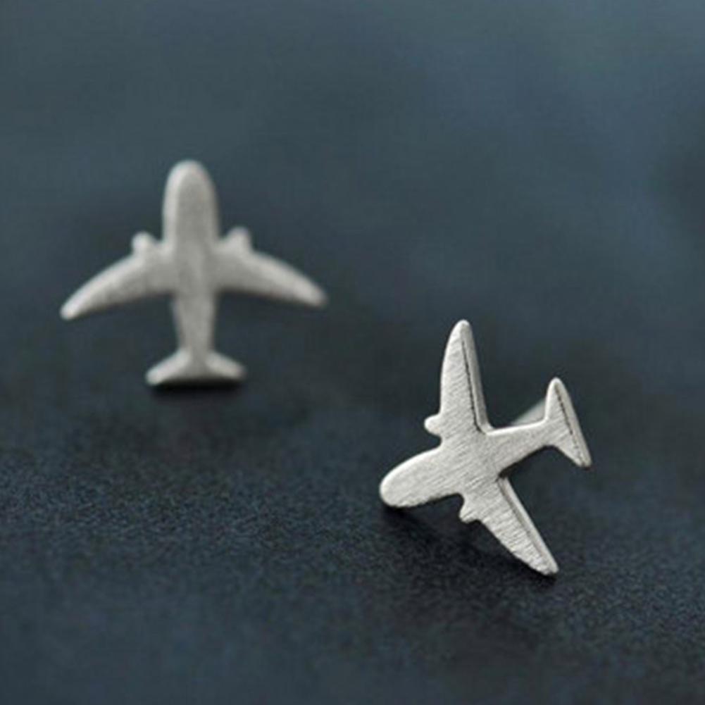 Stylish Unique Women Airplane Ear Studs Girls Silver Plated Aircraft Earrings Gifts
