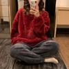 Autumn/Winter Coral Velvet Pajamas for Women Warm Casual Flannel with Velvet Thickened Can Be Worn Outside The Home Suit
