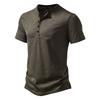 Men's Khaki Heather Short Sleeve Henley Shirt Casual Button Placket Crew Neck Top