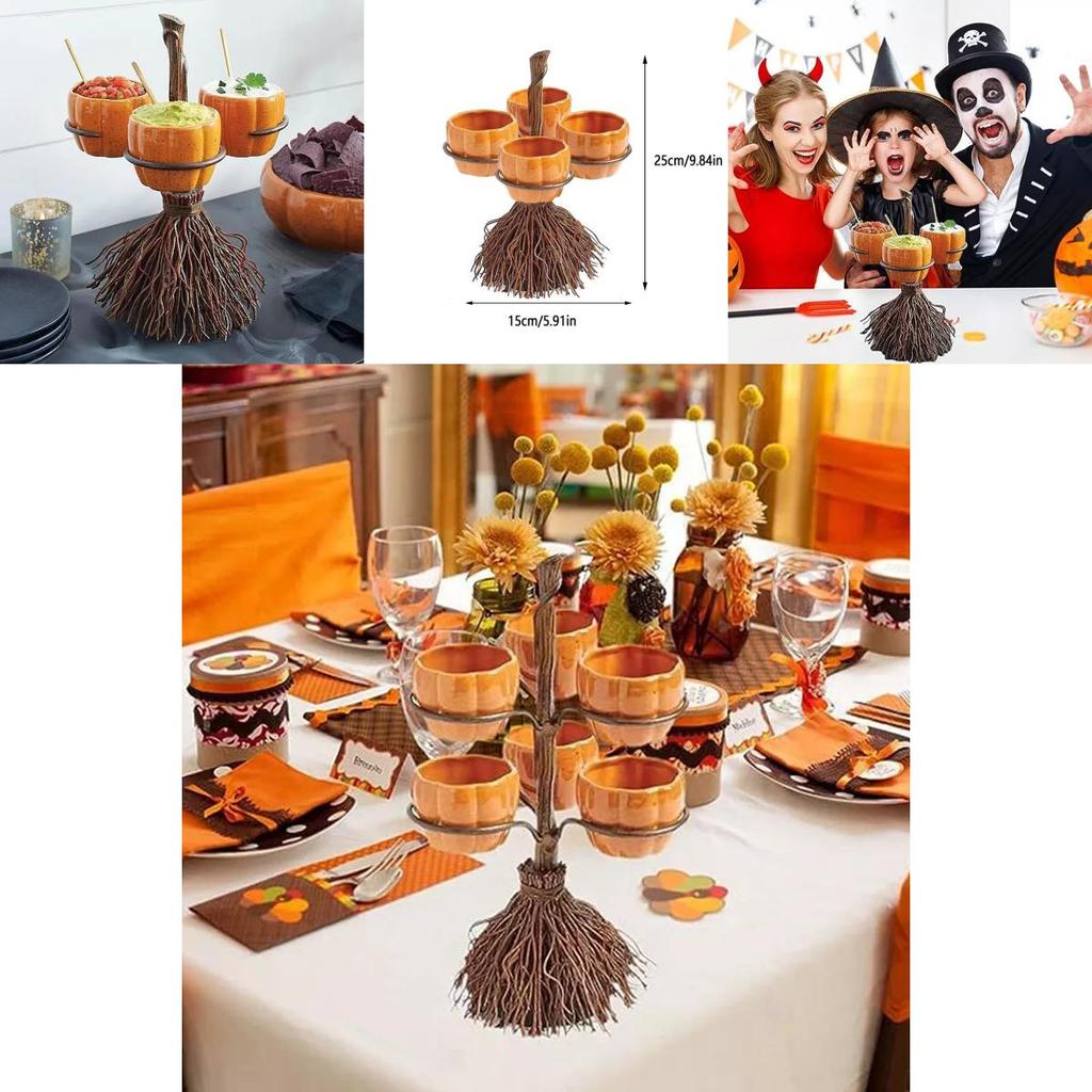 Delightful Resin Pumpkin Cup And Broom Display Accessories Perfect For Halloween Celebrations