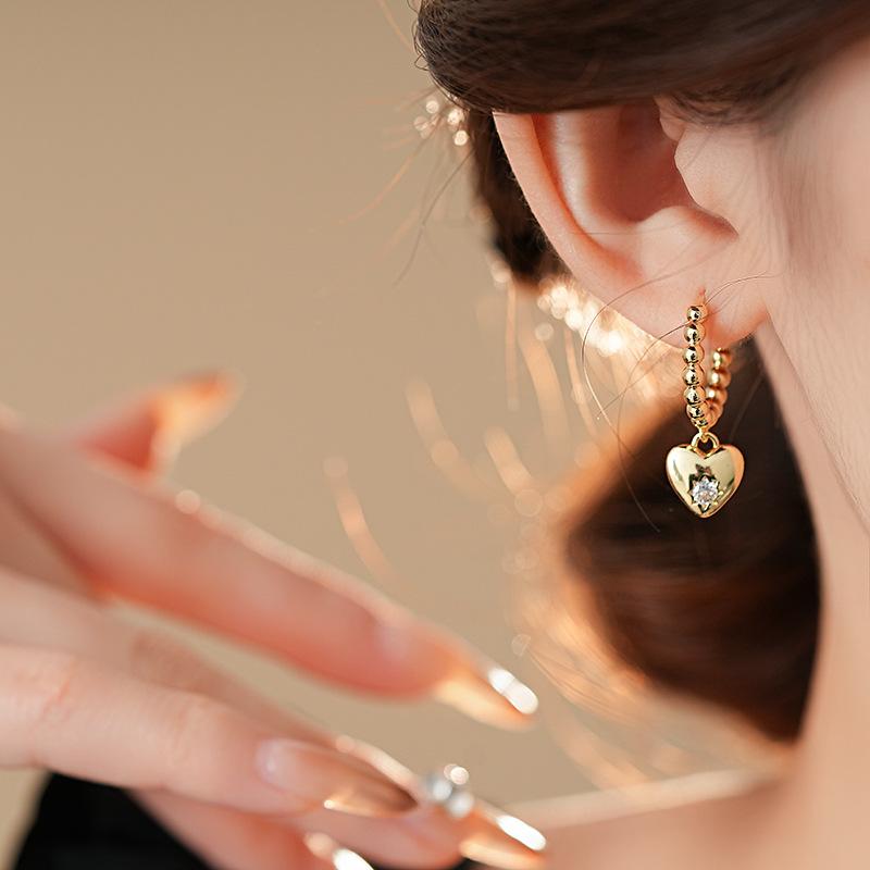 ANENJERY Geometric Star Zircon Heart Beads Splicing Hoop Earrings for Women Design Sweet Temperament Party Jewelry Gifts