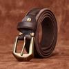 Rough and Domineering Thickened Top Layer Cowhide Belt for Men, Copper Buckle with Rough Edges and A Vintage Washed Leather Base