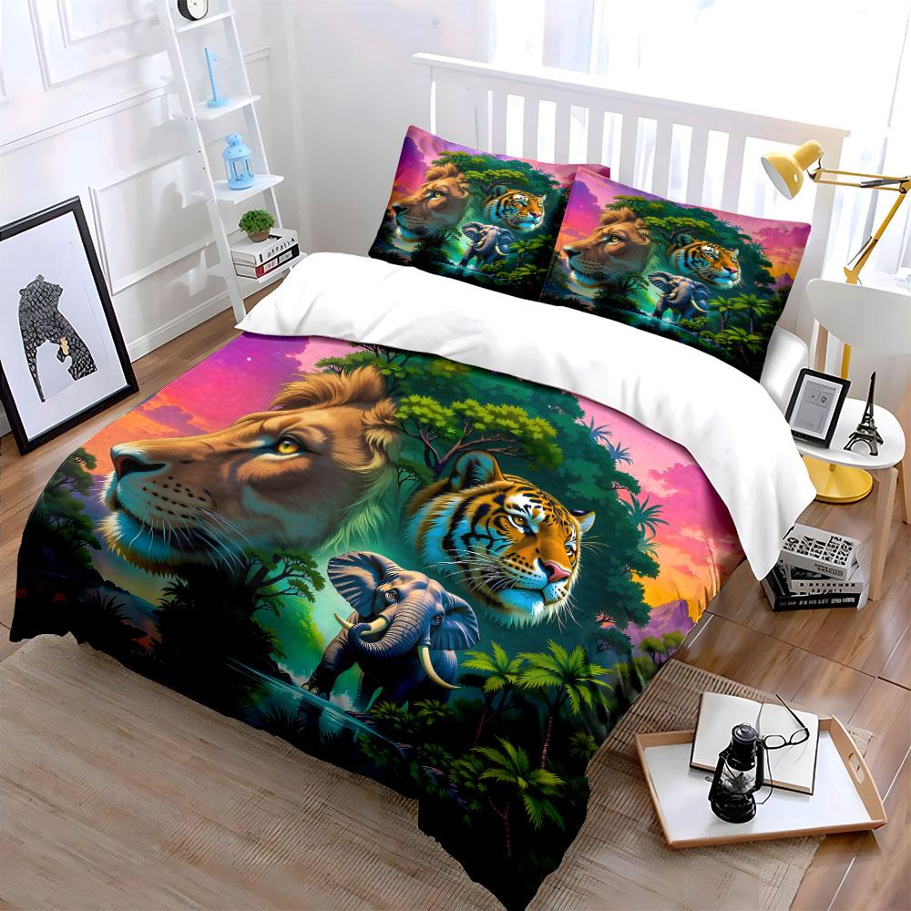 Dreamy Fusion Of Animals And Nature Duvet Cover Set With 3D Printing Design Soft Polyester Bedding Set All-Season Comfort