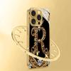 Creatieve Elegante Letter R Goud Metallic Verf Glas Telefoonhoesje Voor iPhone 17 16 15 14 13 12 11 Pro Max 14 Plus 17 Air 16E Cover