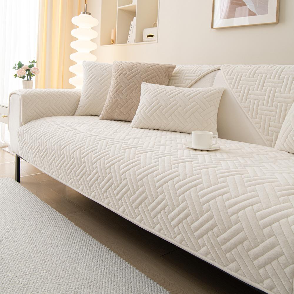 Quilted Velvet Sofa Cushion Ins Cream Plush Autumn and Winter Sofa Towel Sofa Cover Cloth