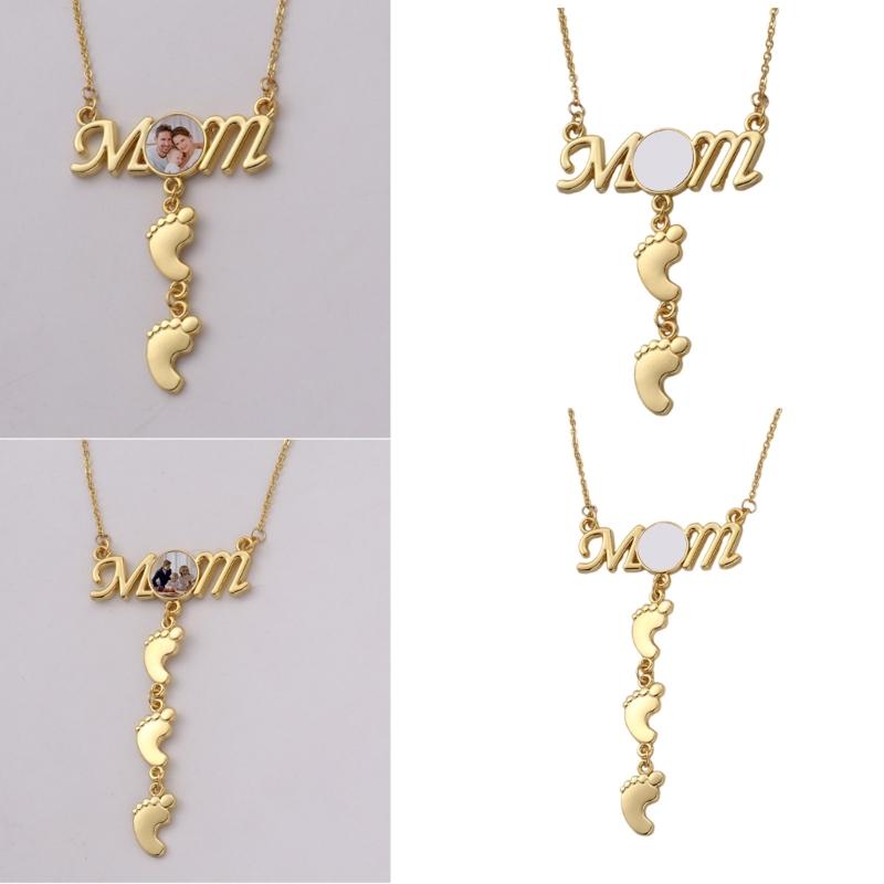 Aluminum Sheet Heat Thermal Transfer Necklace Mom Footprint Pendant Clavicle Chain Bezel Pendant Trays Choker Necklace