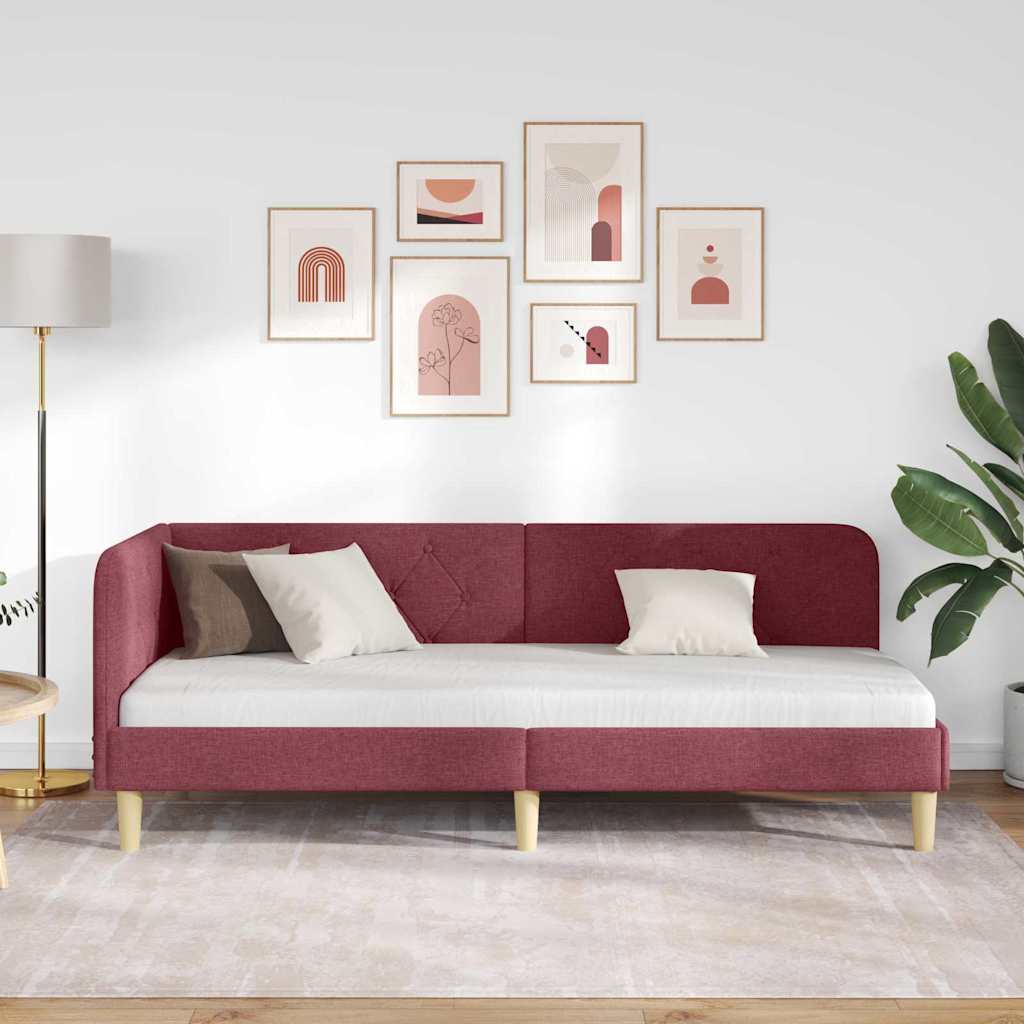 Corner Bed Frame Burgundy 80 X 200 Cm Fabric