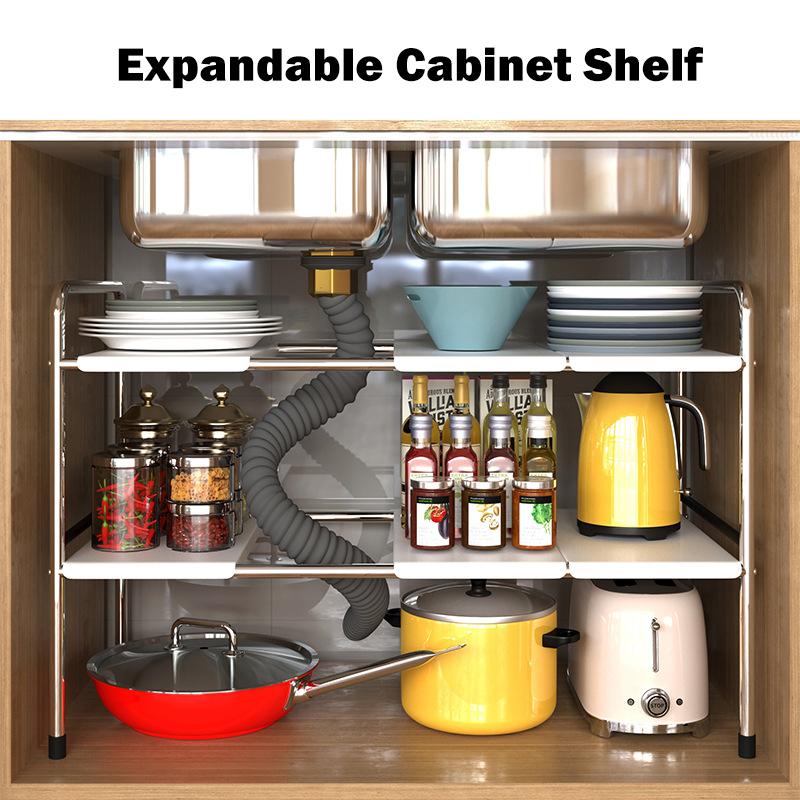 Expandable Kitchen Under Sink Shelf Flexible Layered Rack Cabinet Organizer Sundries Telescopic Holder Spice Rack Pot Storage