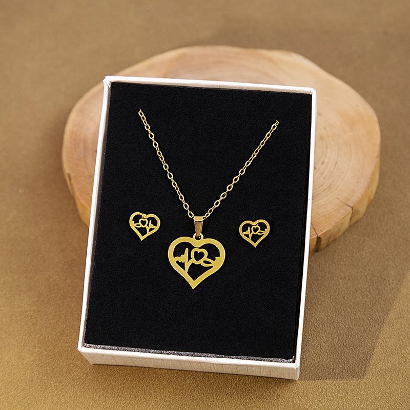 

Stainless Steel Earrings Necklace Set, Geometric Cross Palm Eye Rose Pendant Ornament