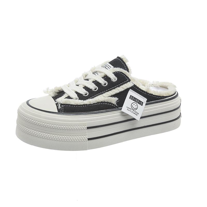 

Женские туфли-баотоу осенние новые с круглым носком на шнуровке парусиновые туфли без каблука ленивые на толстой подошве полусабо 40