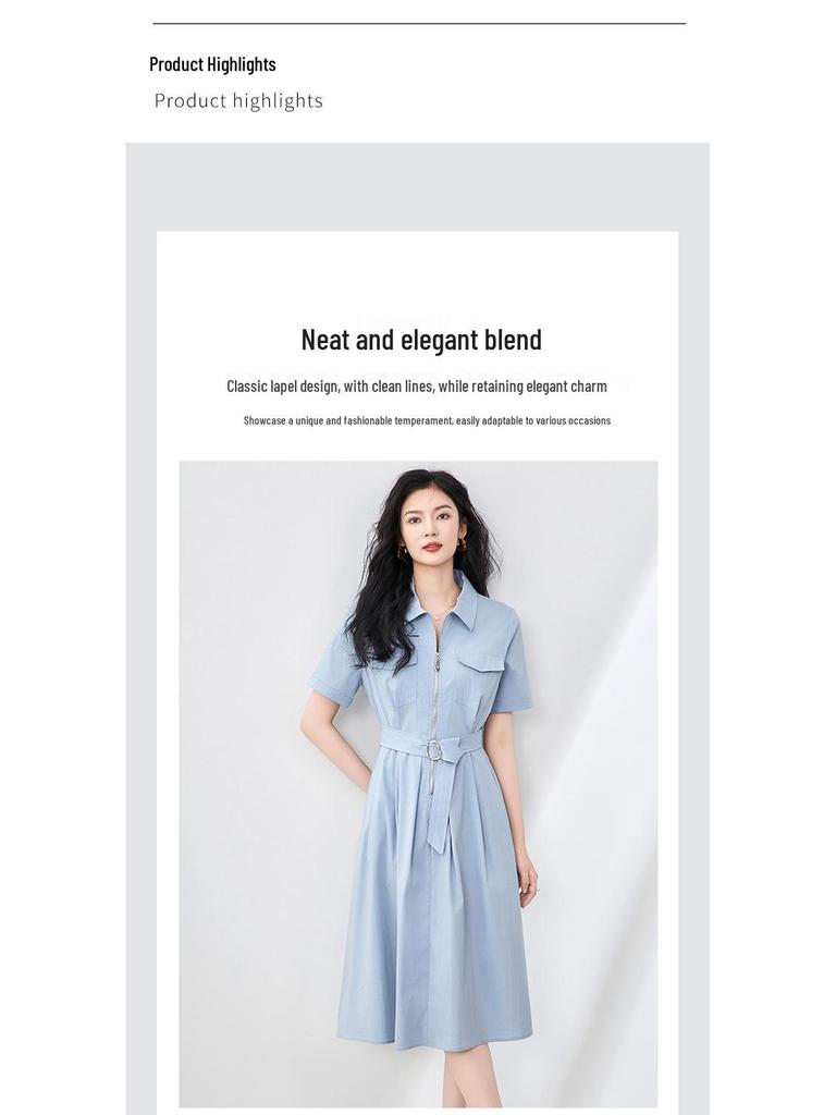 High-Waist Half Zip Casual Summer Shirt Dress