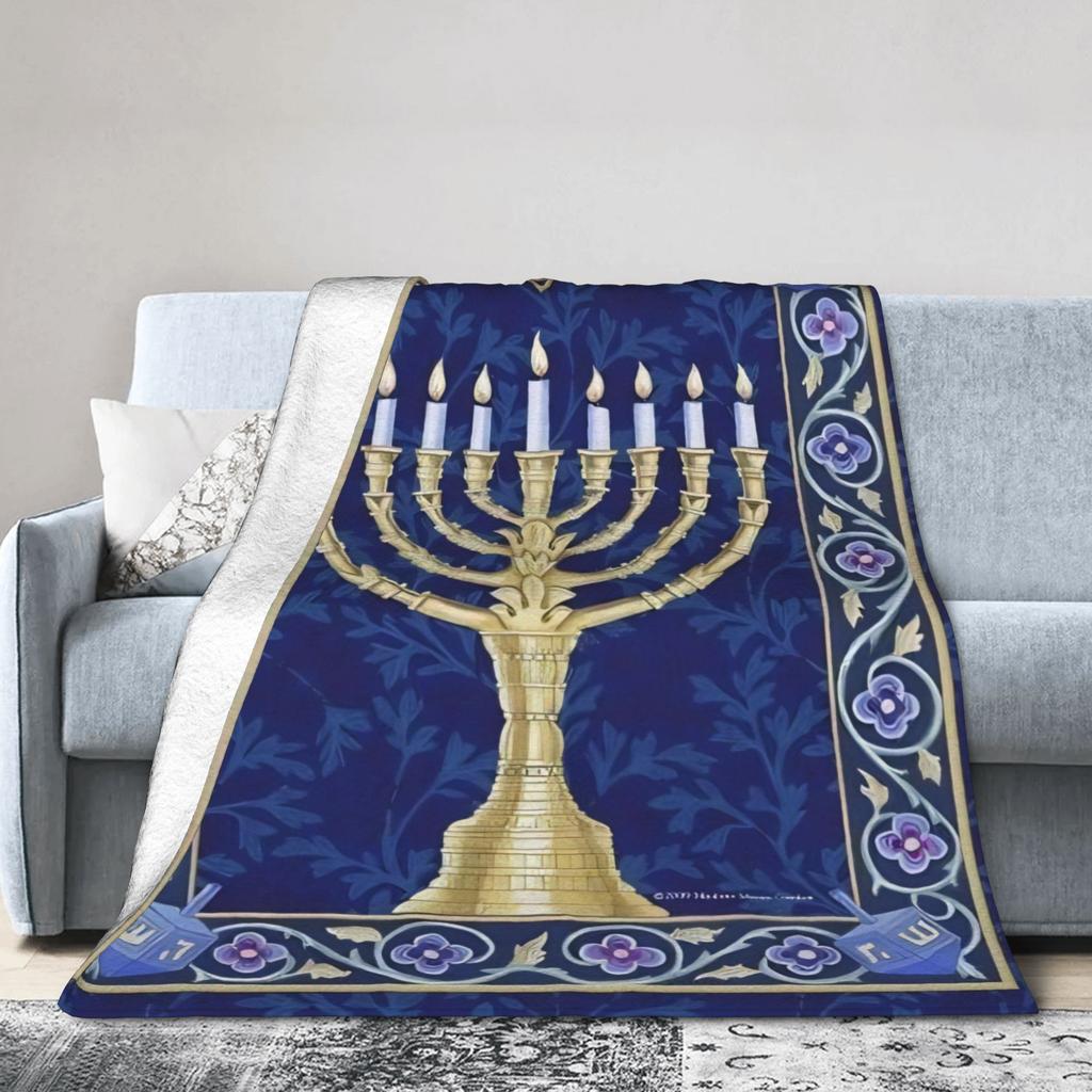 Happy Hanukkah Blanket Soft Warm Novelty Plush Throw Blanket For Couch Bed Airplane Travel Flannel Bedspread Bed Cover