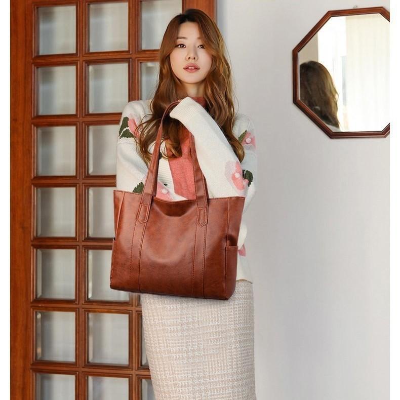 Womens Large Capacity Shoulder Bag Pu Material Fashion Handbag With Double Straps For Casual Outings