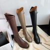 Cowhide~ Grape Ma Leather Boots Women's Belt Buckle Knee Boots Medium and High Knight Boots