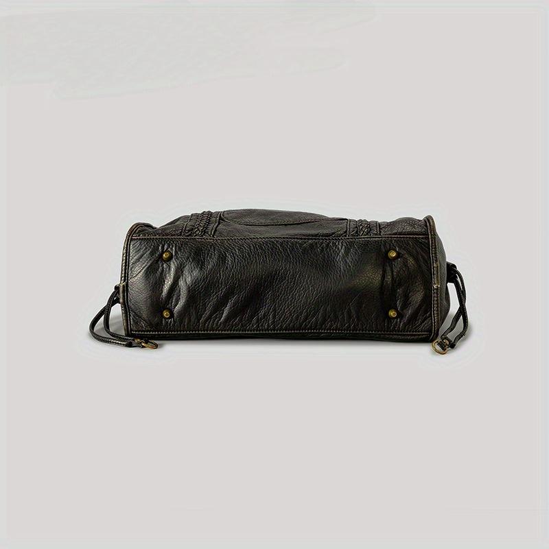 Women's Fashi Vintage Washed Soft Leather Tote Bag Large Capacity Commuter Multi-Pocket Shoulder Messenger Bag