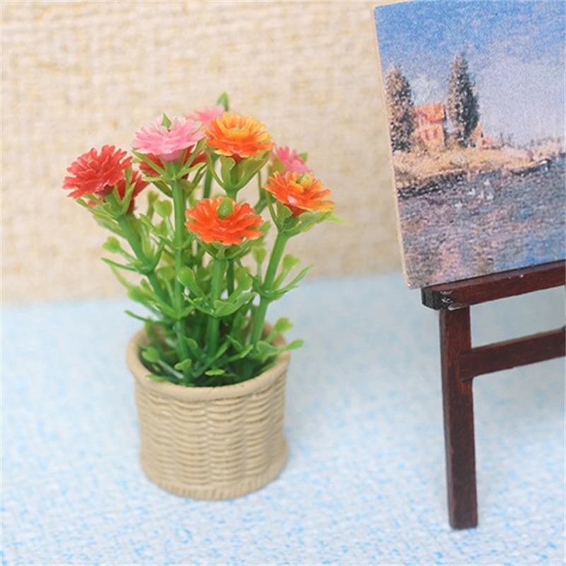 1:12 Dollhouse Miniature Daisy Mint Tree Flowers Pot Mini Green Plant Potted Plant Simulation Tree Model Home Garden Decor Toys