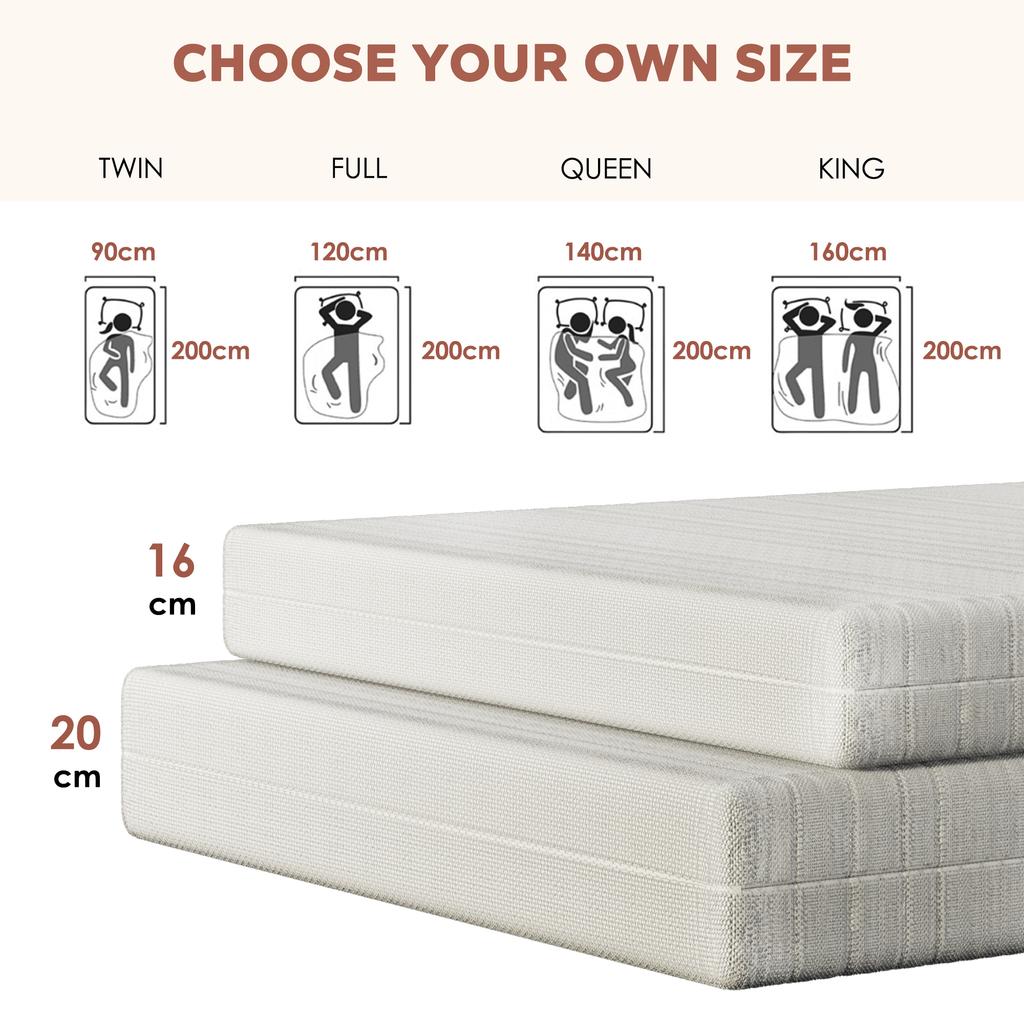 Mattress 90x200, Height 16cm, Ergonomic Cold Foam Mattress, Fabric with Soft Surface, Medium Firmness