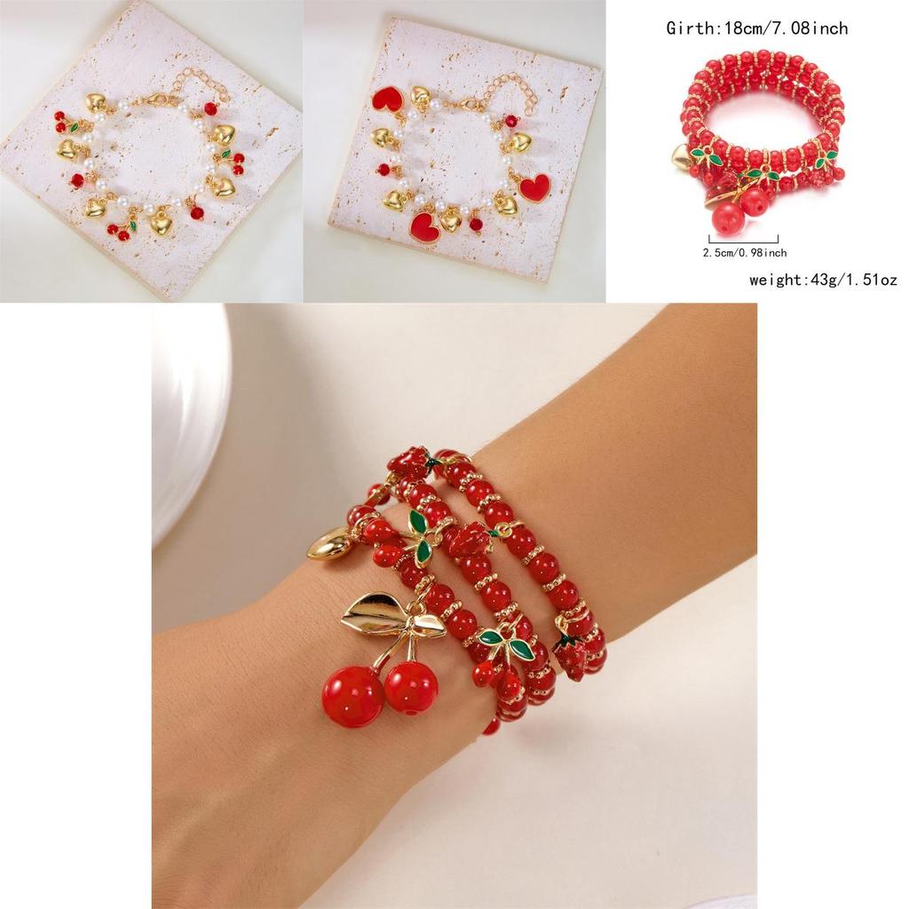 Fruit Jewelry Cherry Strawberry Heart Alloy Bracelet For Women Gift