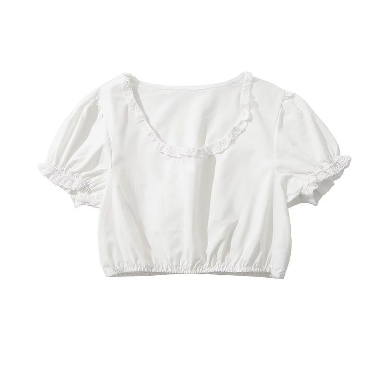 Jnleaog Autumn New Women's Clothing Fashion Style Stylish Fashion Cotton Cloth Lace Puff Sleeve Top