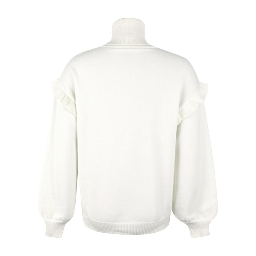 Women's Long Sleeve Pullover Knitwear Two Lapel Ruffle Sleeves Solid Color Sweater