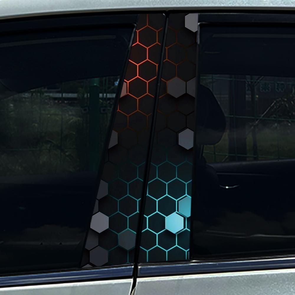 Style Honeycomb Hexagon Car B-pillar Stickers Car Center Column Decoration Cover Scratches Waterproof Decals Car Accessories