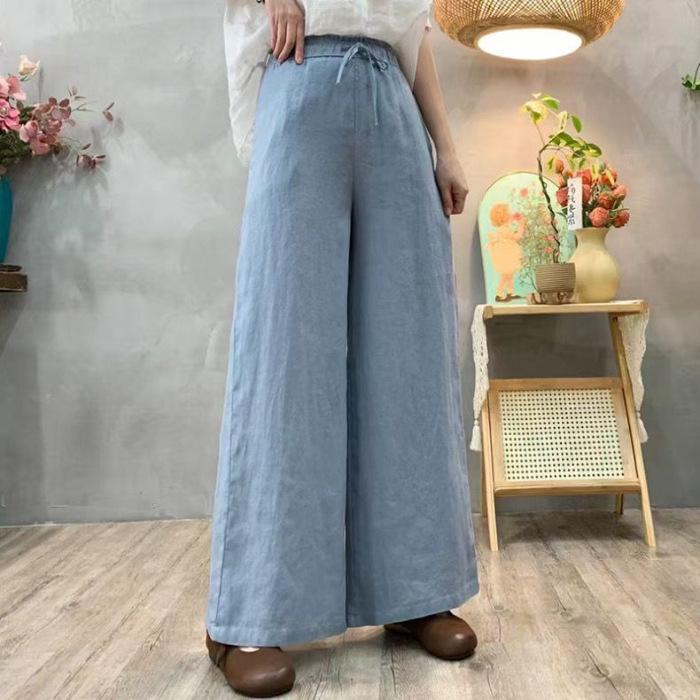 Cotton and Linen Pants Women's High-waisted Loose Pants Casual Pants Tethered Elastic Waist Summer Thin Trousers New