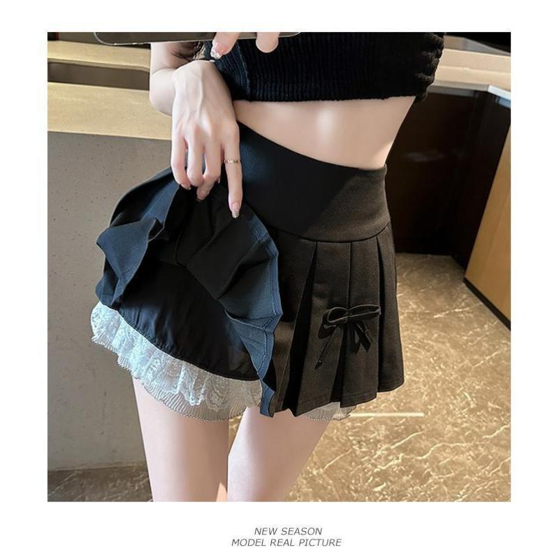 Dámská letní plisovaná prsatější sukně s vysokým pasem s mašlí z krajky