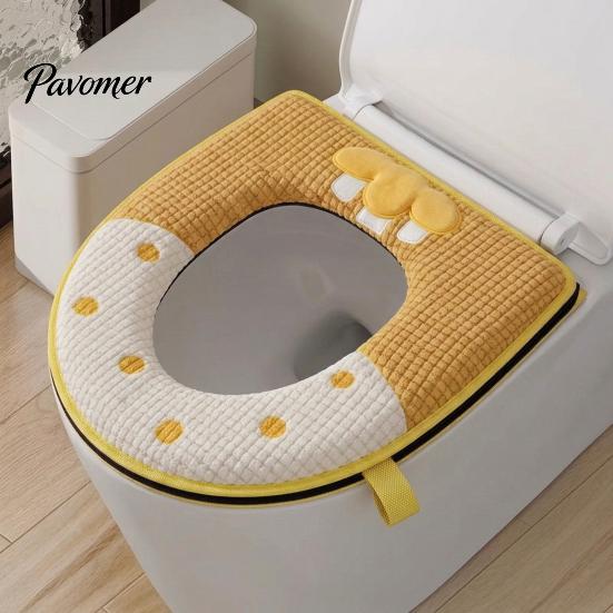 Non-slip Bathroom Decor Soft Plush Toilet Seat Cover, Thick Washable Pad with Zipper And Reusable Mat Handle, Warm Skin-Friendly Cushion for O-Shaped